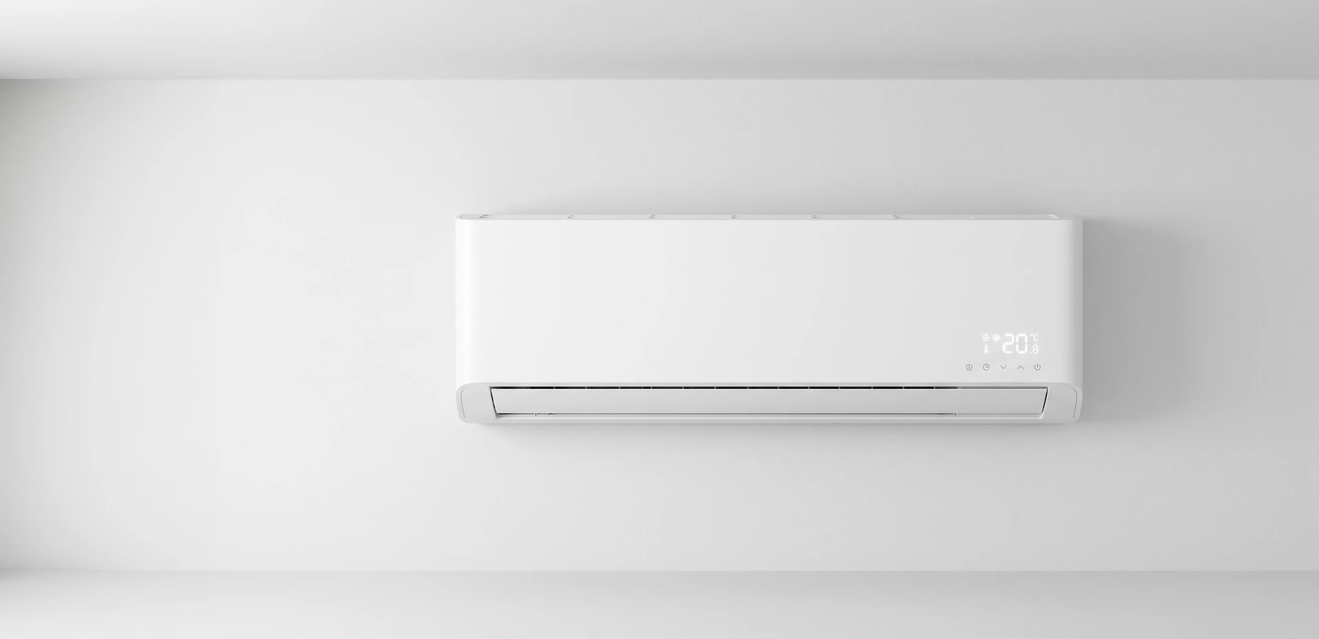 Intérieur résidentiel moderne avec climatiseur mural blanc diffusant de l'air frais